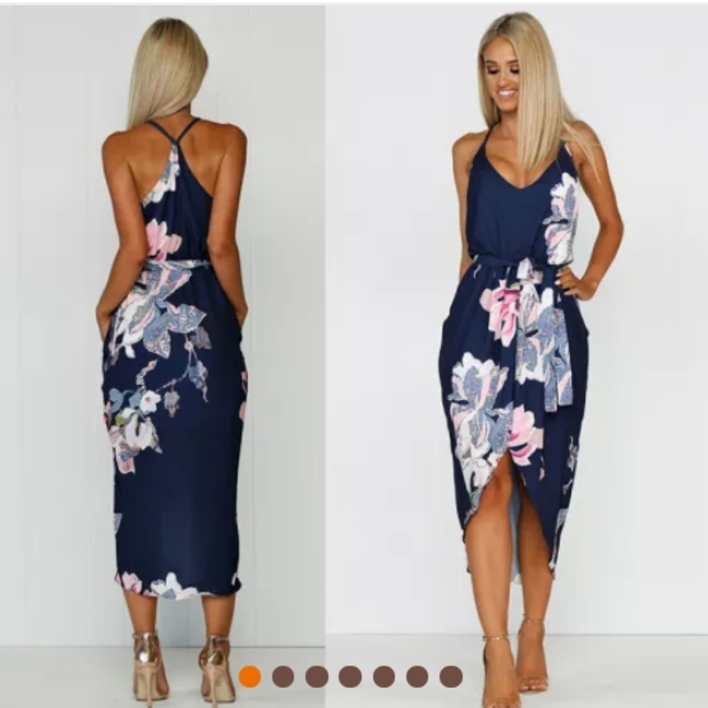 Sexy blue floral dress - Picture 2 of 4